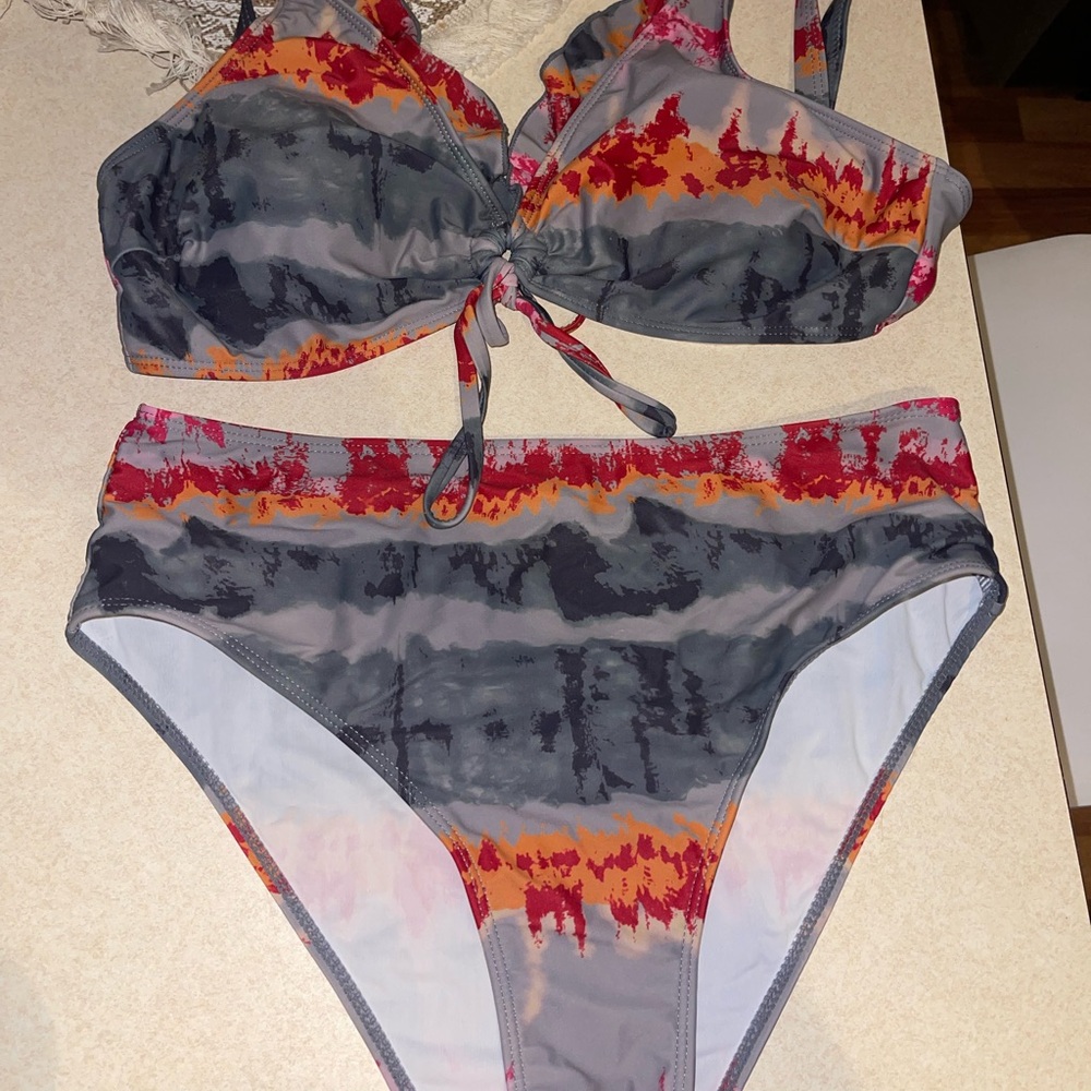 Stylish Gray and Red Women's Bikini
